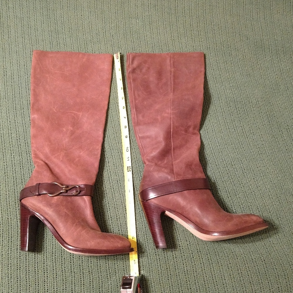 Women's Brown Leather Mid-Calf Heeled Boots